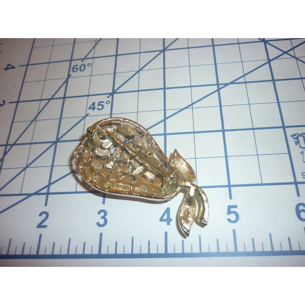 Vintage Coro Signed Pink Rhinestone Pear Brooch Fruit Pin Gold Tone Marquise - Picture 7 of 8